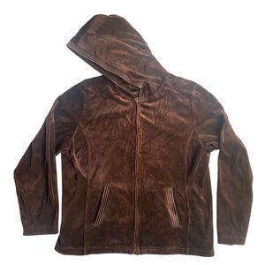 Comfy Soft Velvety Full Zip Hoodie Jacket Women's Size Large 12 White Stag GUC